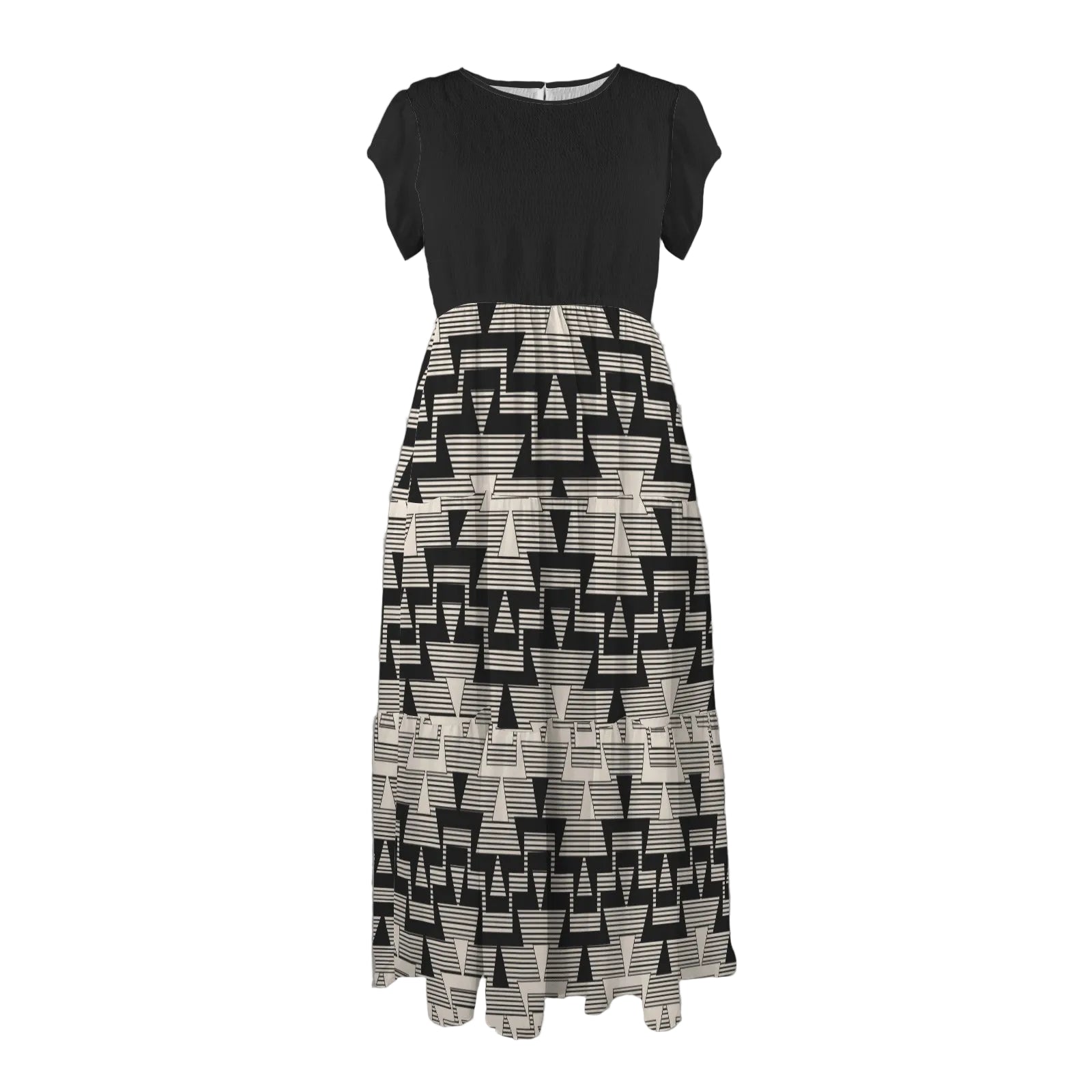 White Elk Horne Round neck Pleated Elastic Waist Tiered Maxi