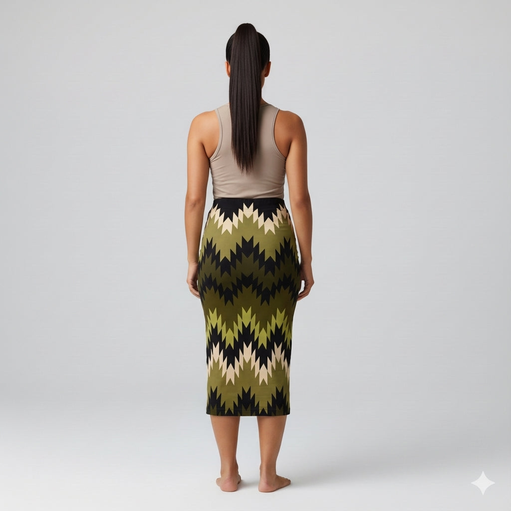 Hazel Green Swallows Tail Midi Skirt