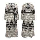 White Elk Horn Round Neck Long Sleeve Belted maxi dress