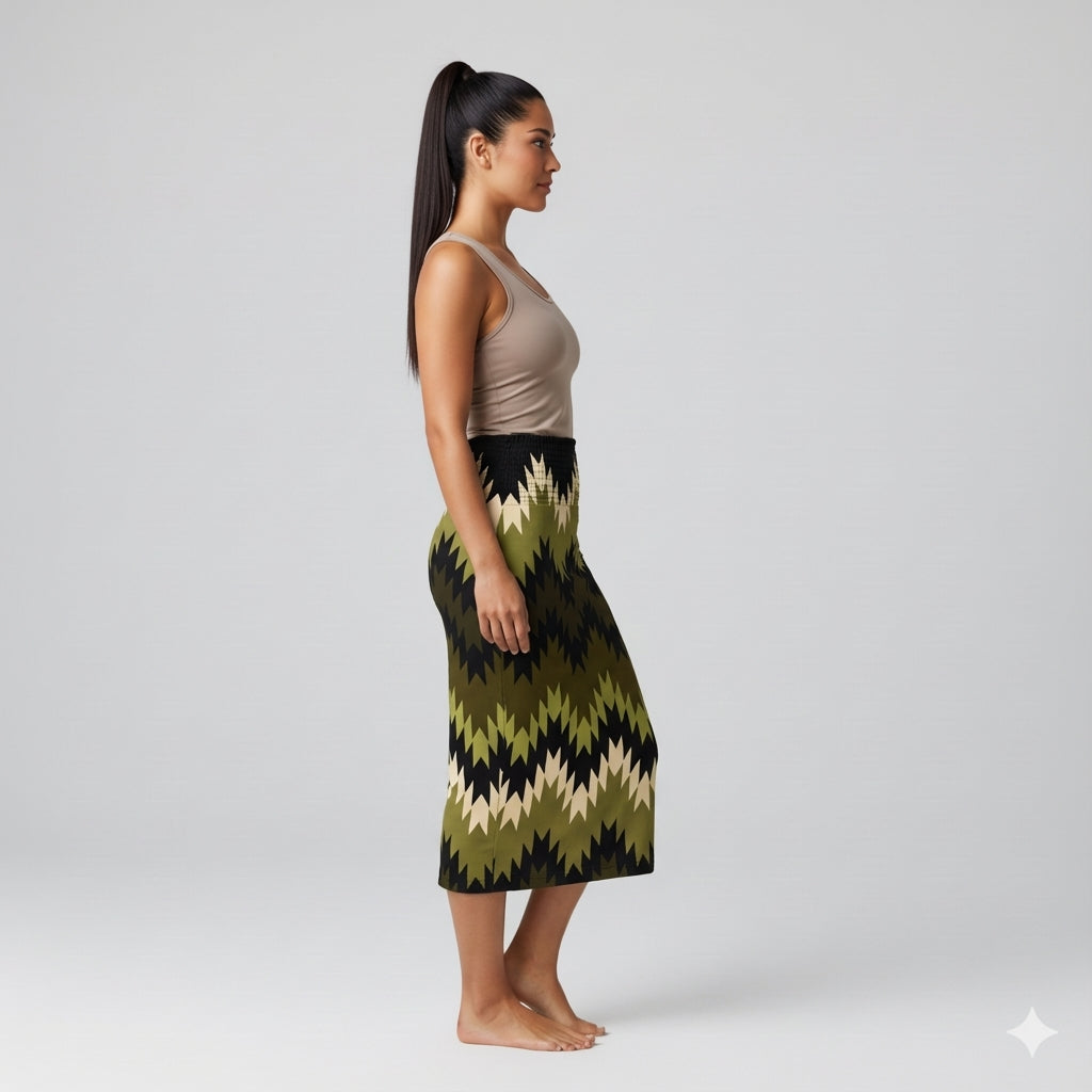 Hazel Green Swallows Tail Midi Skirt